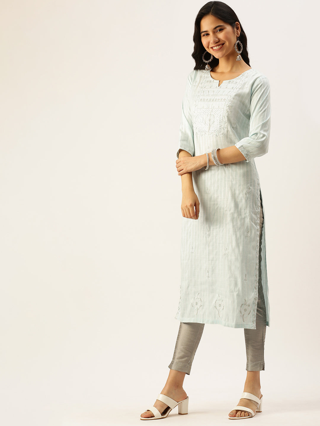 Women's Blue Striped Straight Kurtas