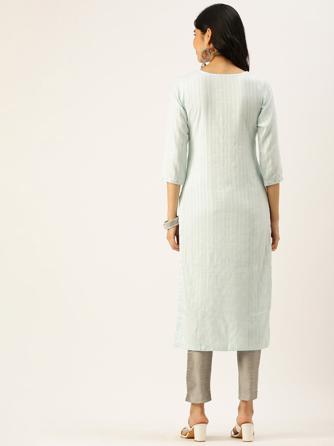 Women's Blue Striped Straight Kurtas