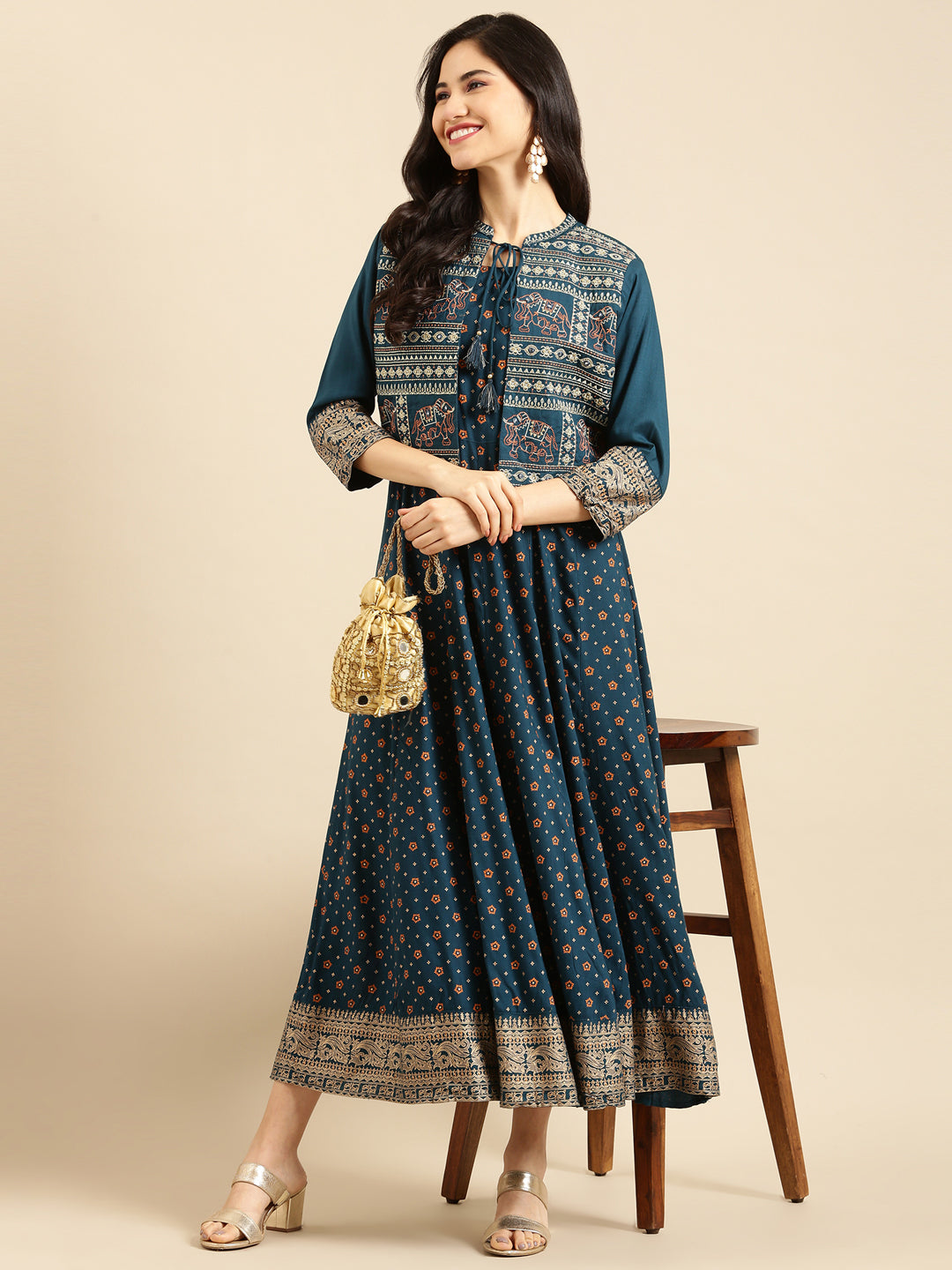 Women's Blue Embroidered Anarkali Kurta