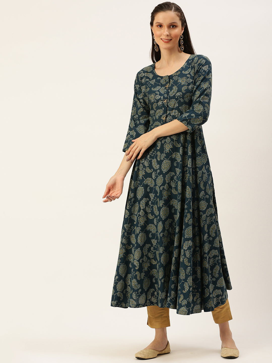 Women's Blue Printed Anarkali Kurtas