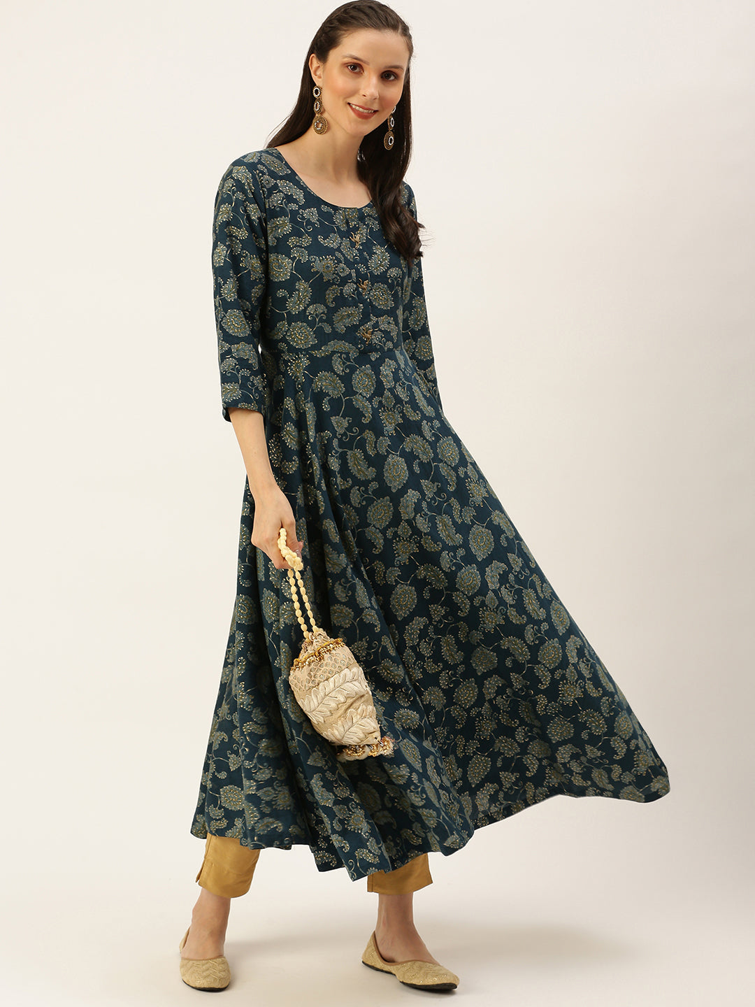 Women's Blue Printed Anarkali Kurtas