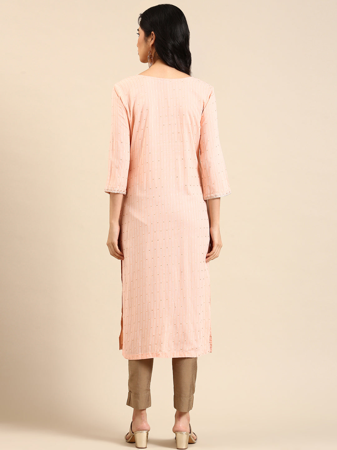 Women's Peach Printed Straight Kurta