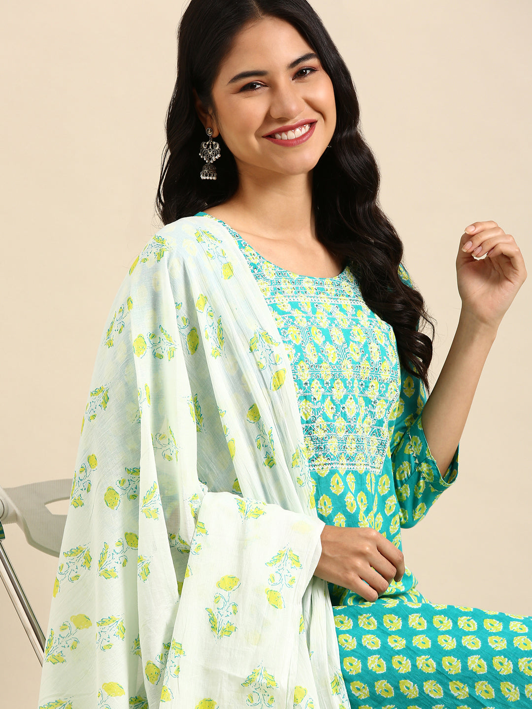 Women's Teal Printed Kurta Set