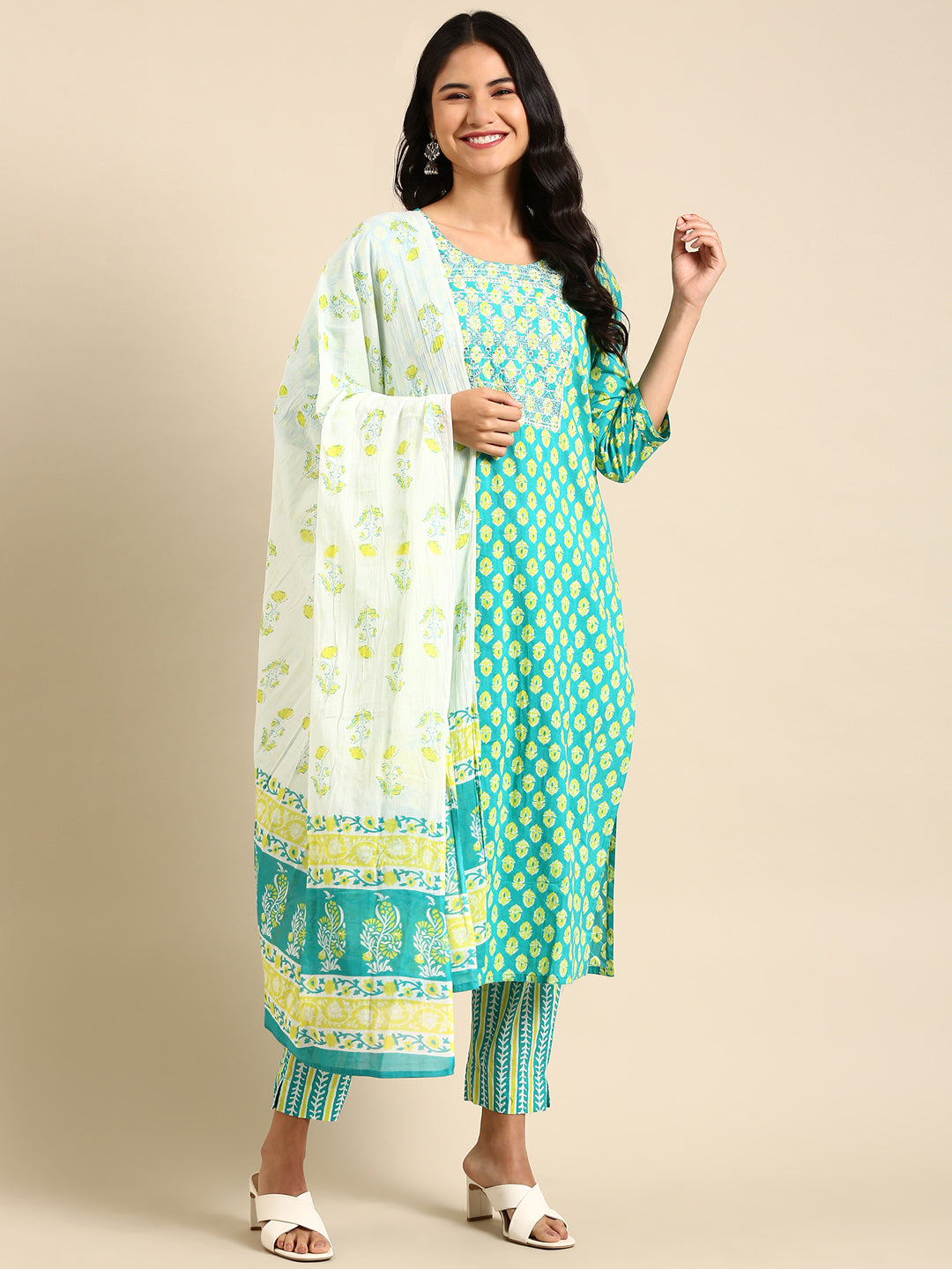 Women's Teal Printed Kurta Set