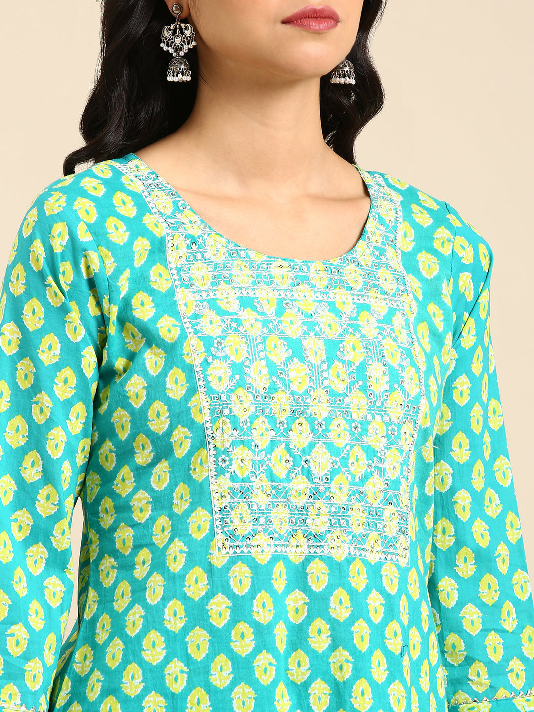 Women's Teal Printed Kurta Set