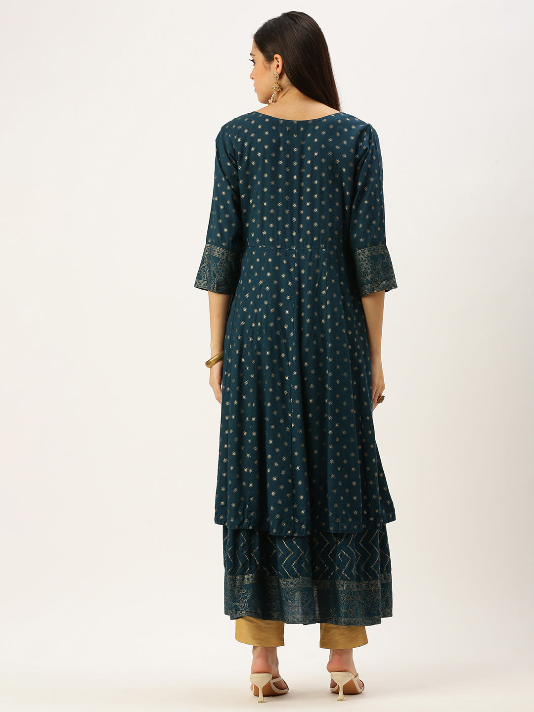 Women's Teal Printed Anarkali Kurtas