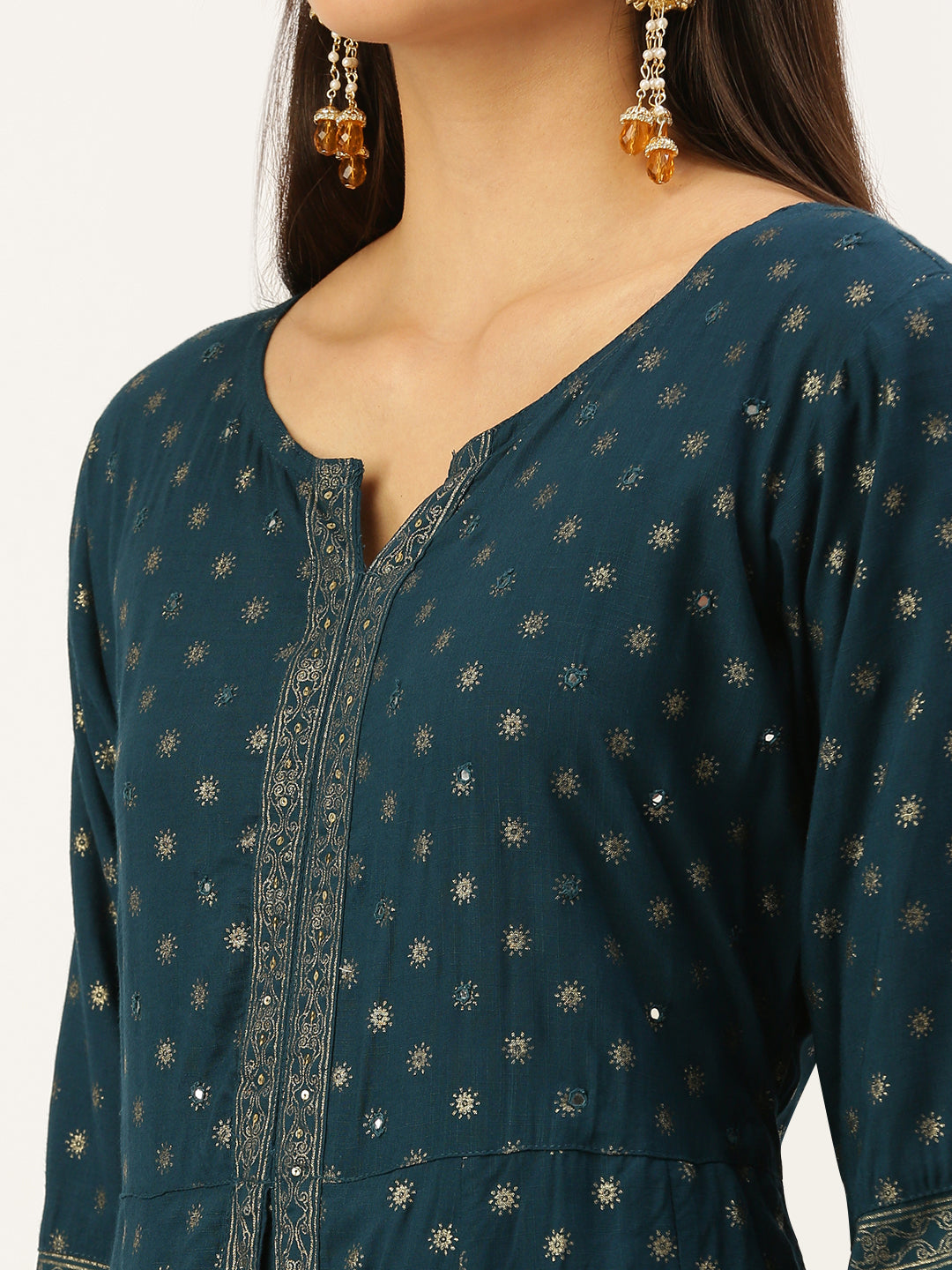 Women's Teal Printed Anarkali Kurtas