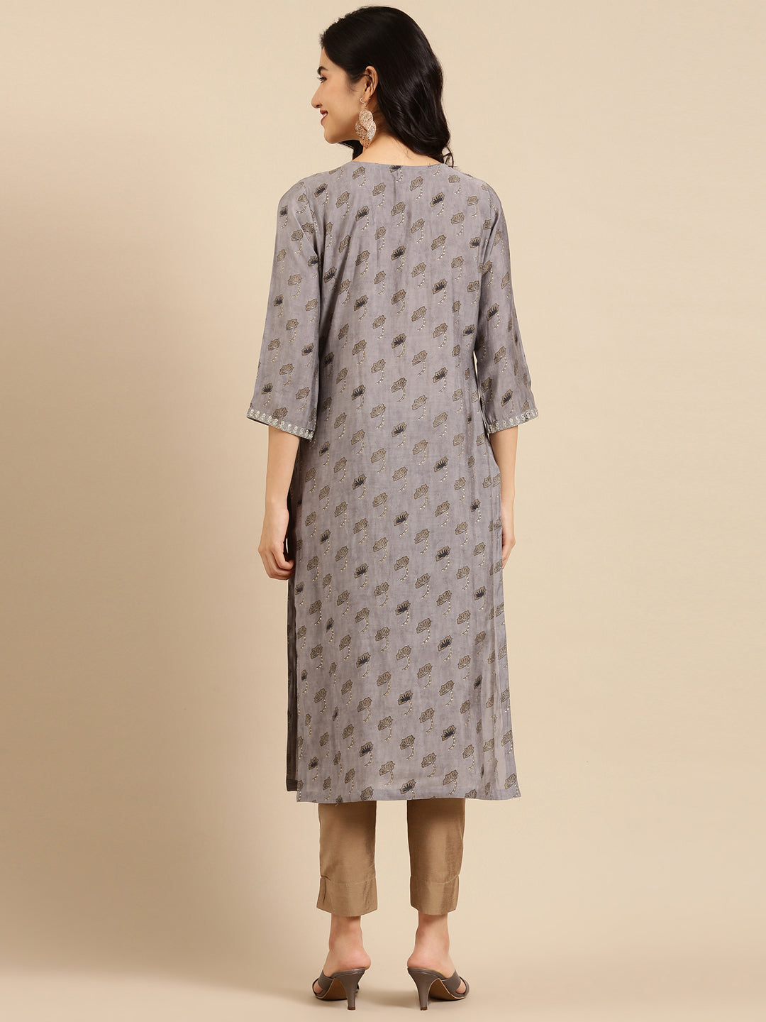 Women's Grey Printed Straight Kurta