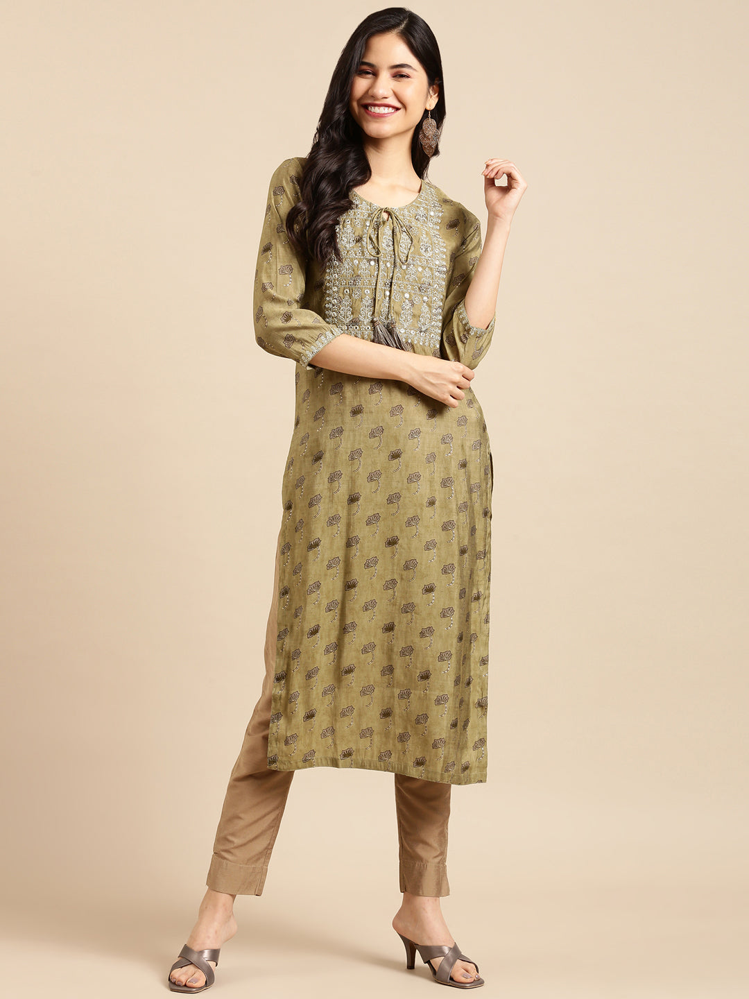 Women's Green Printed Straight Kurta