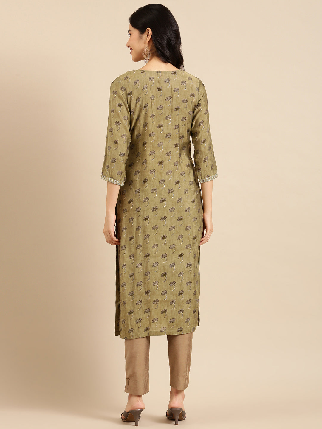 Women's Green Printed Straight Kurta