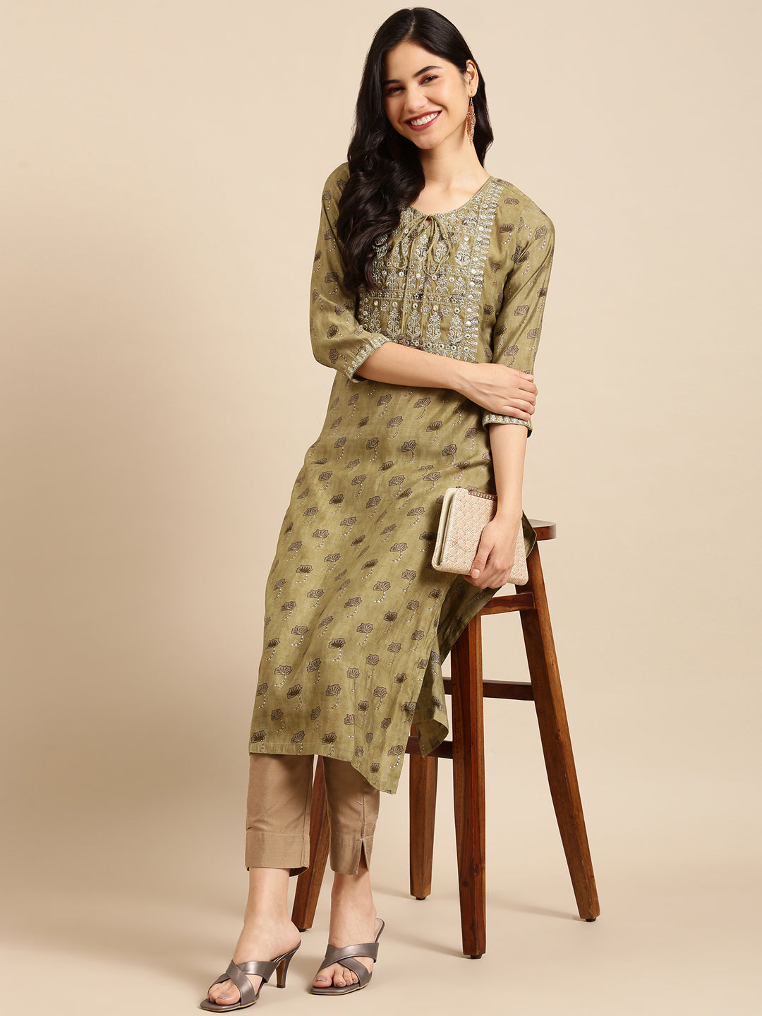 Women's Green Printed Straight Kurta