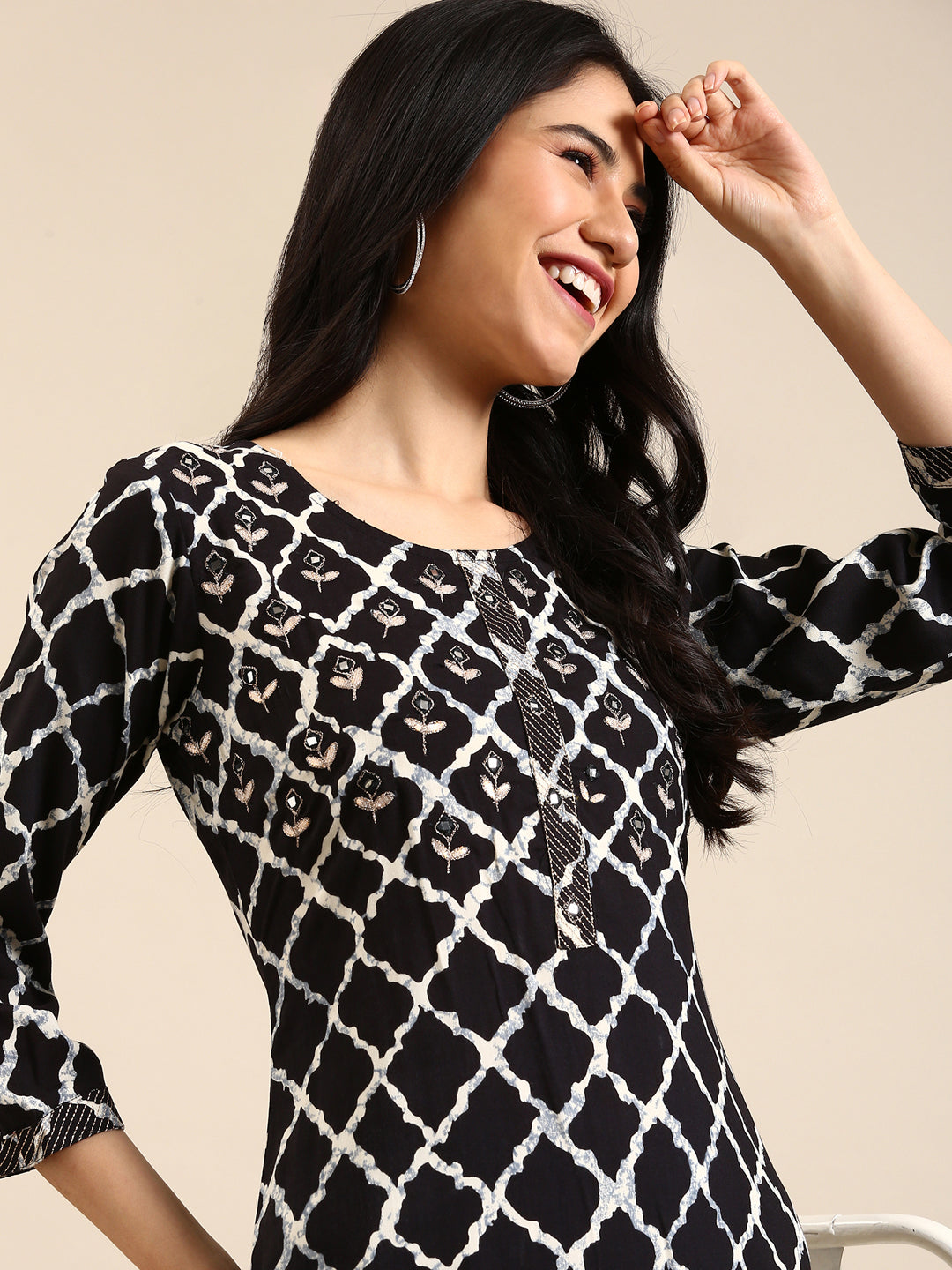 Women's Black Tie Dye Straight Kurta