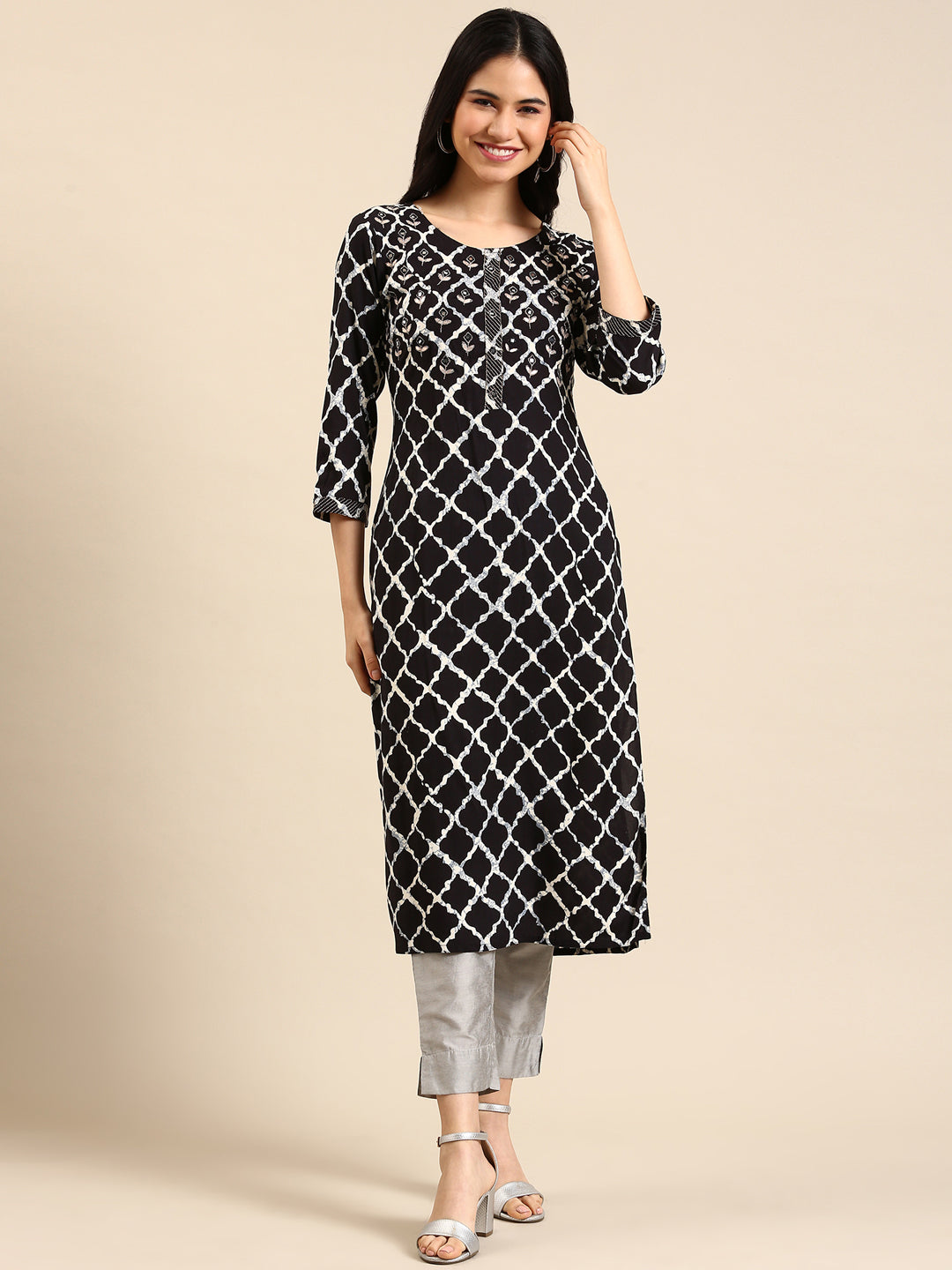 Women's Black Tie Dye Straight Kurta