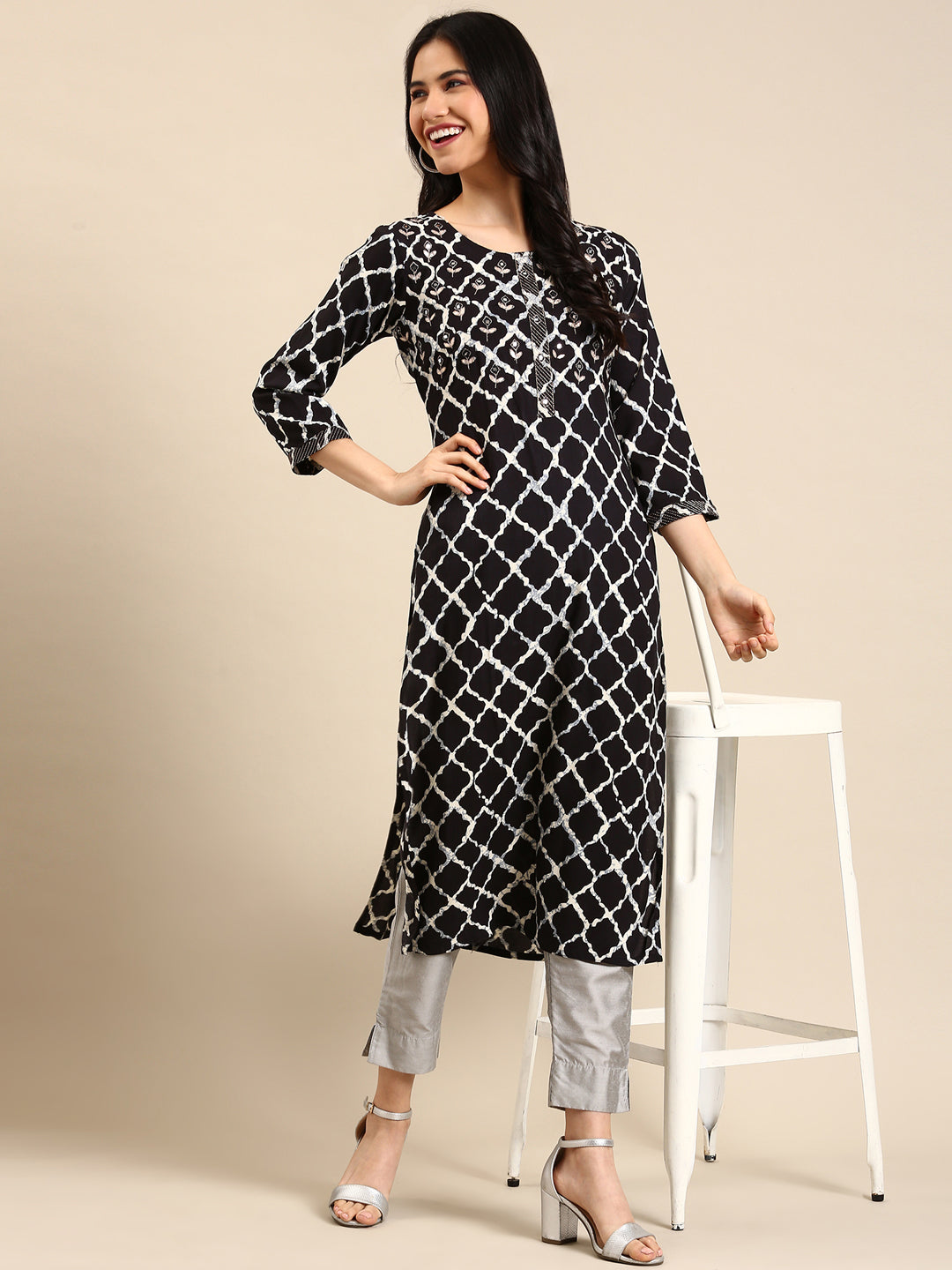 Women's Black Tie Dye Straight Kurta