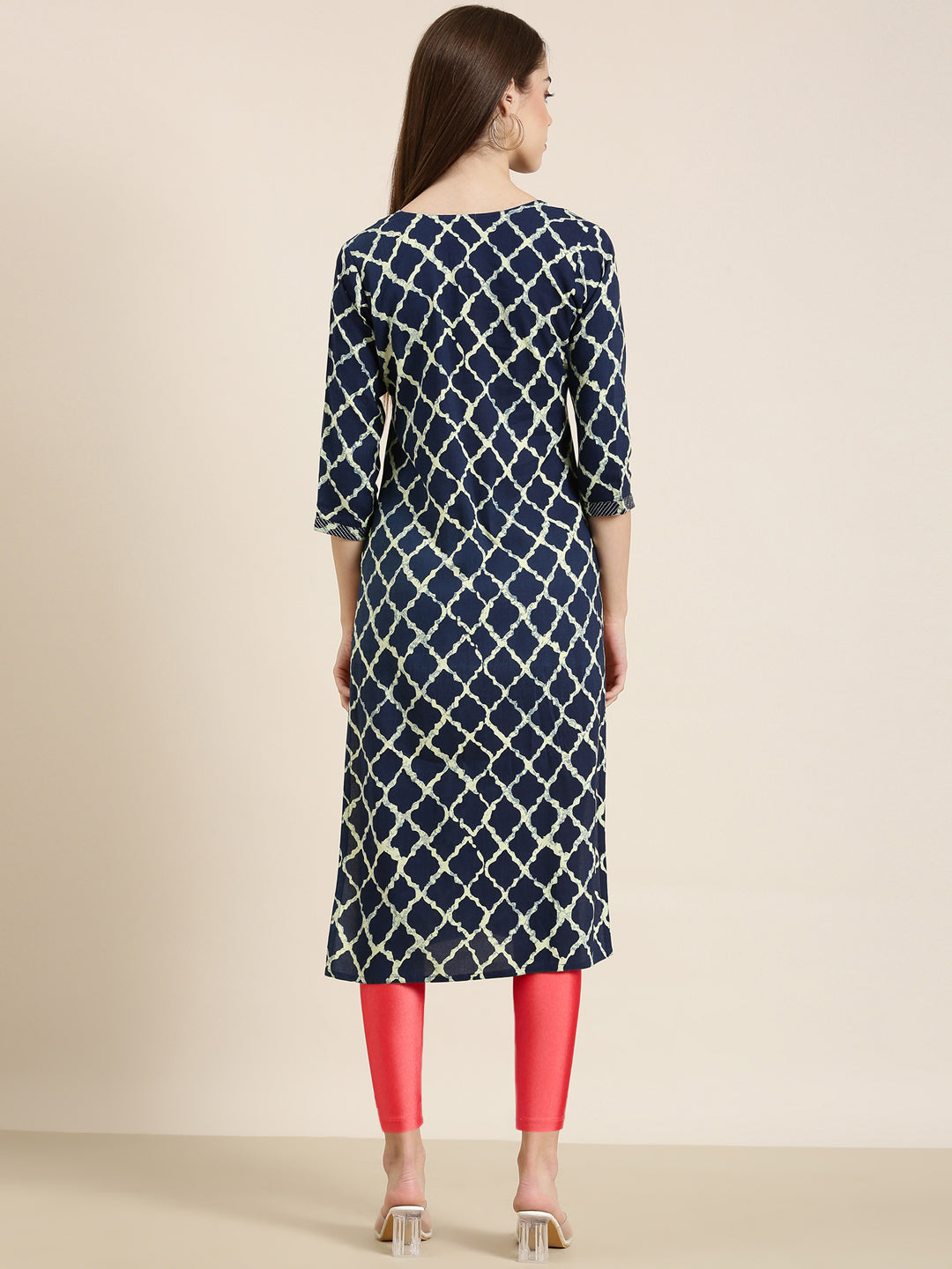 Women Navy Blue Geometrical Straight Kurta