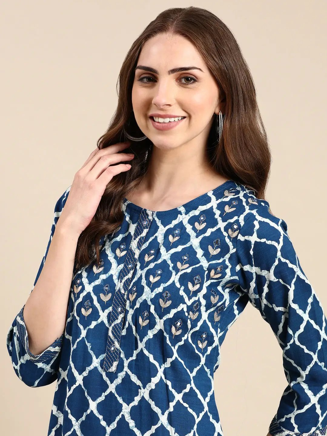 Women's Blue Printed Straight Kurta