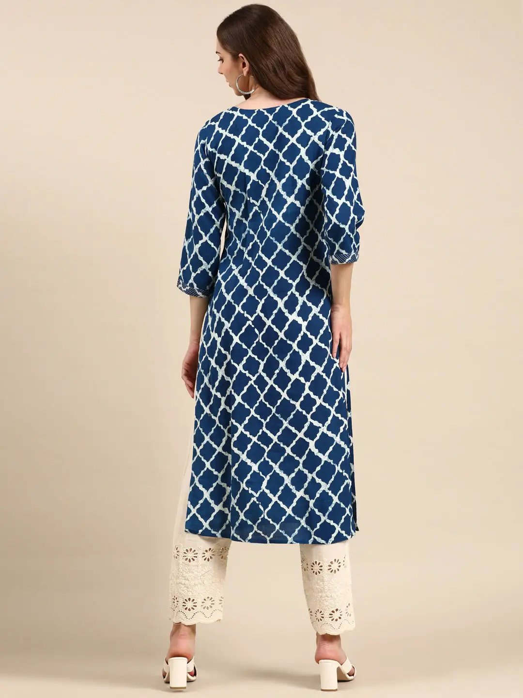 Women's Blue Printed Straight Kurta