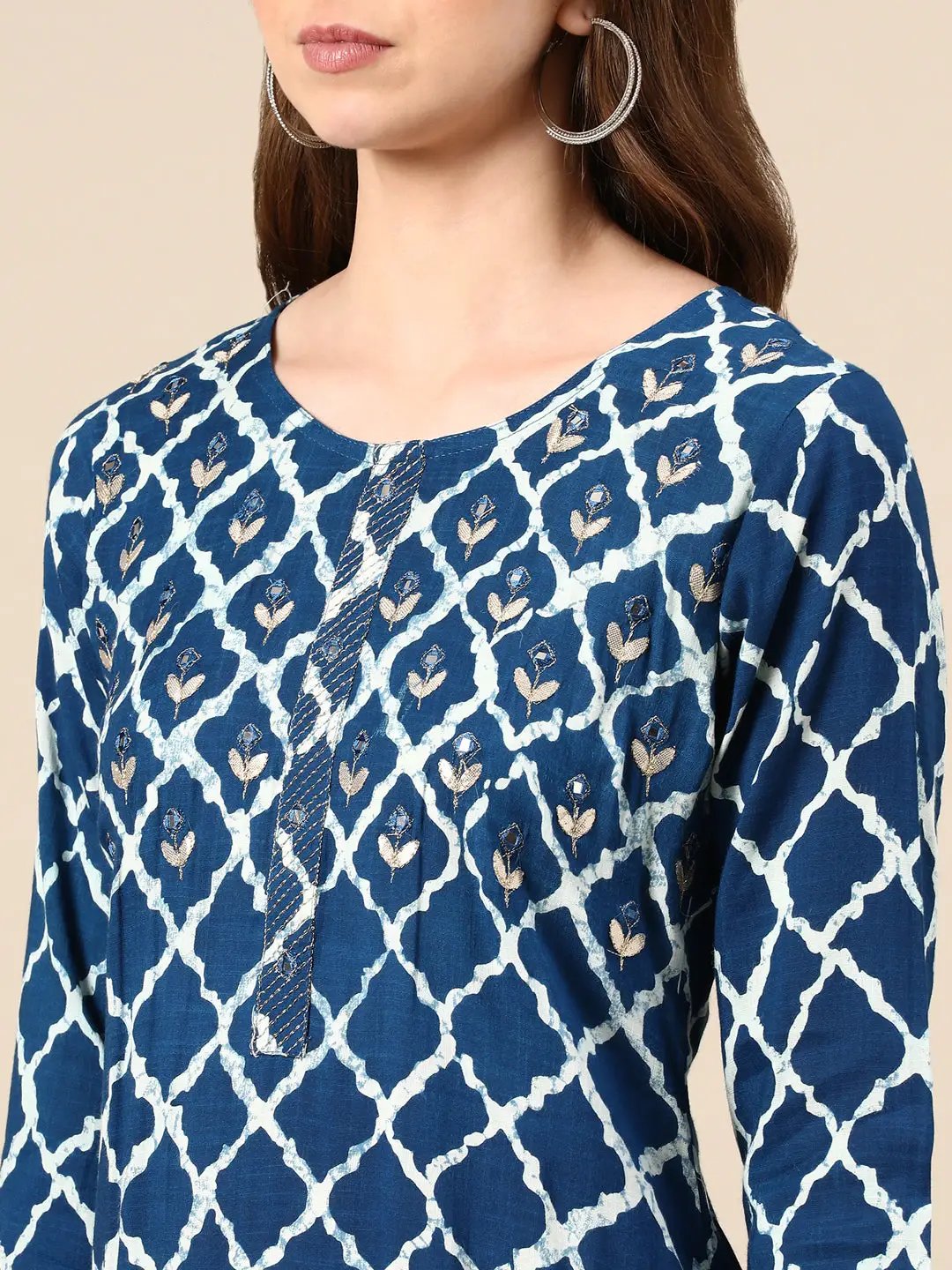 Women's Blue Printed Straight Kurta
