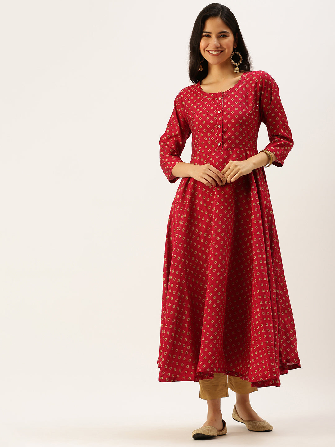 Women's Pink Printed A-Line Kurtas