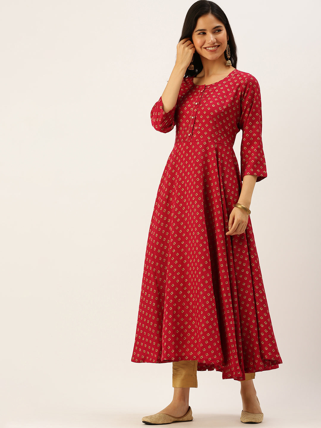 Women's Pink Printed A-Line Kurtas