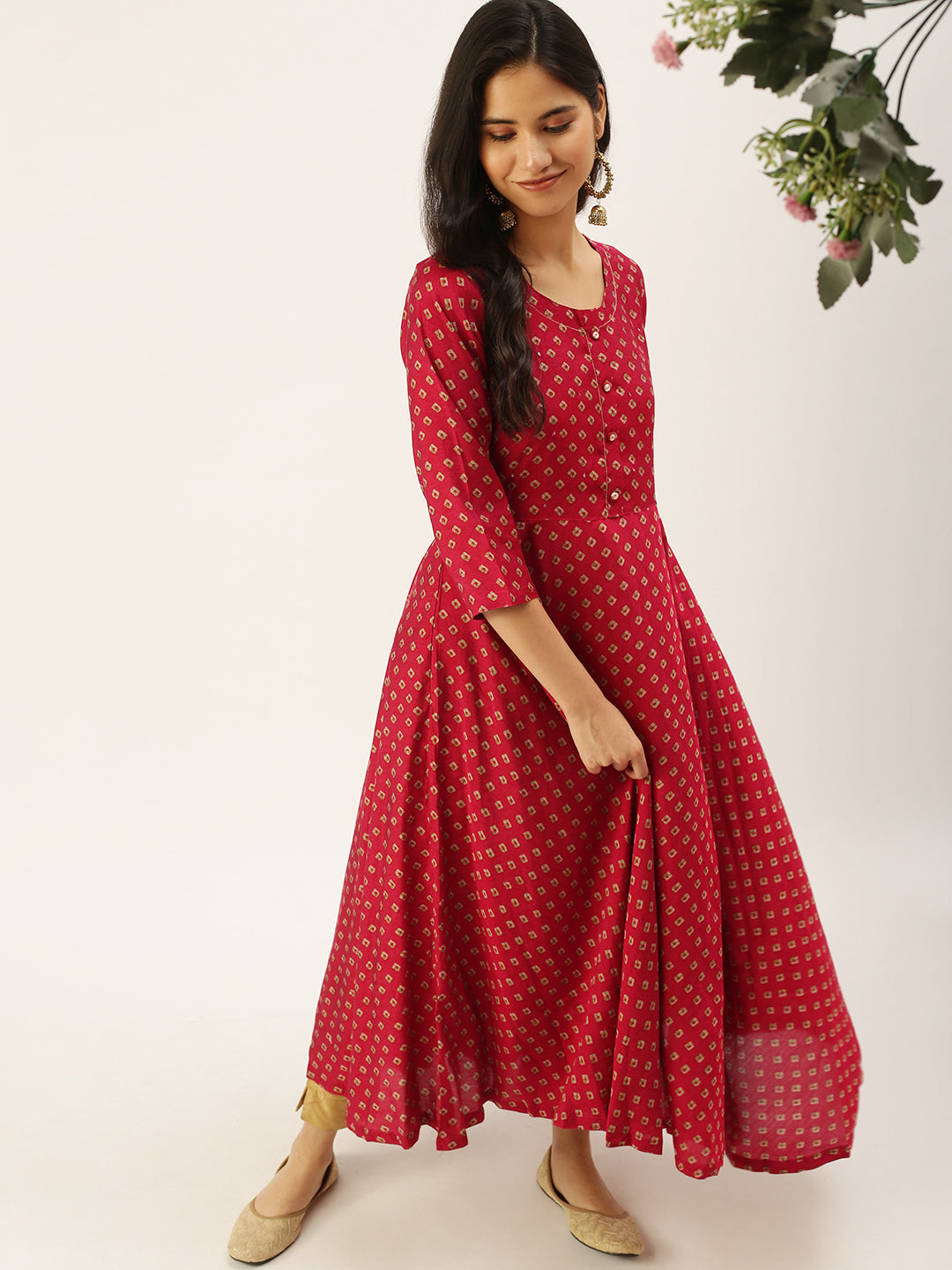 Women's Pink Printed A-Line Kurtas