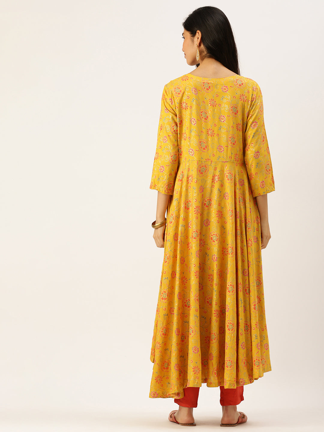 Women's Yellow Printed Anarkali Kurtas