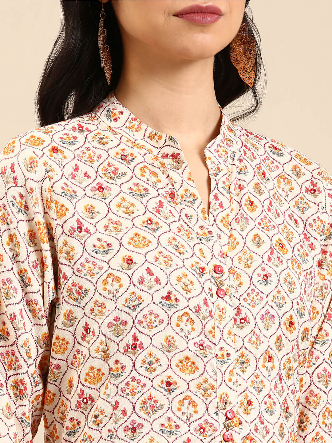 Women's Cream Printed Anarkali Kurta