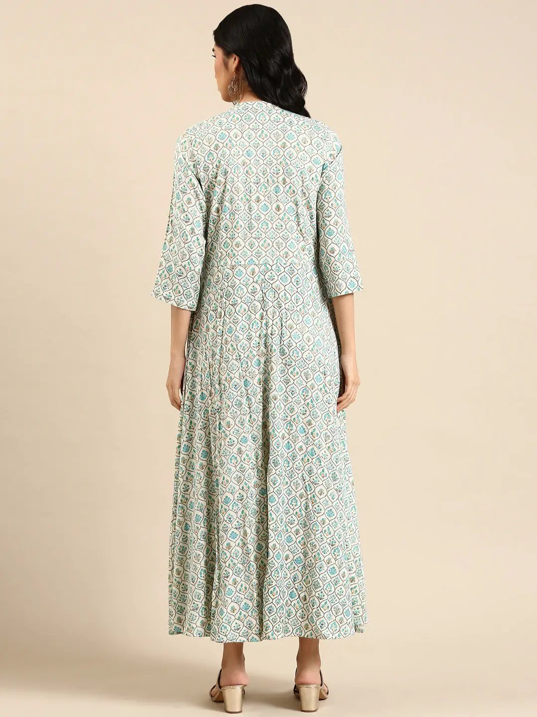 Women's White Printed Anarkali Kurta