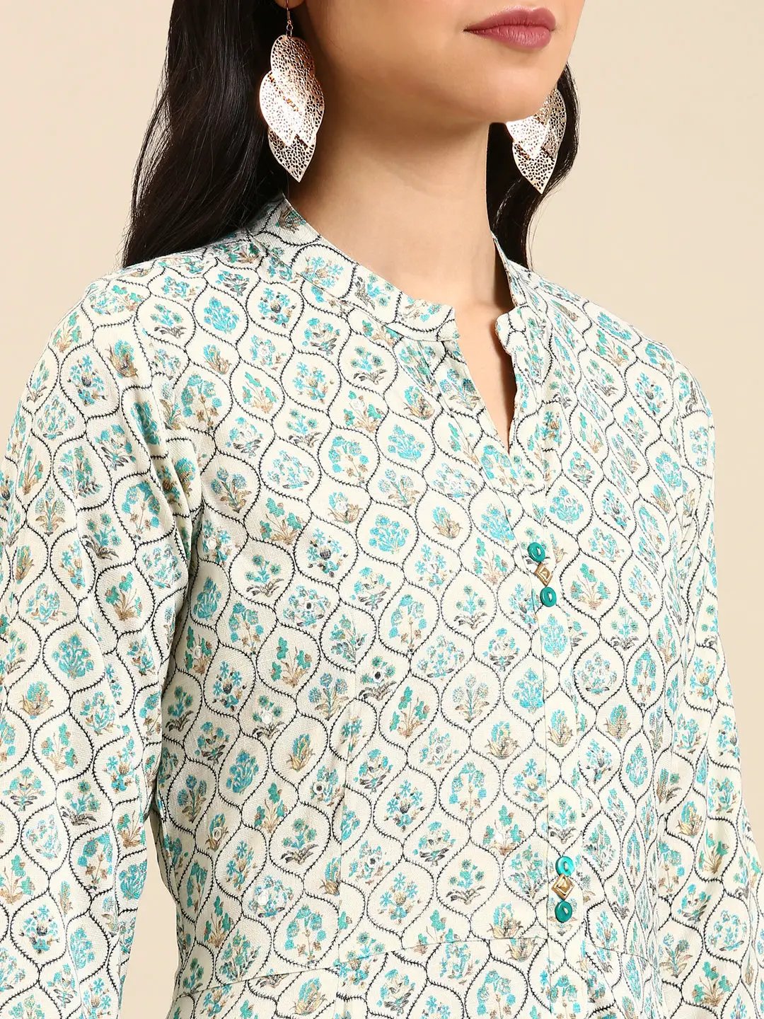 Women's White Printed Anarkali Kurta
