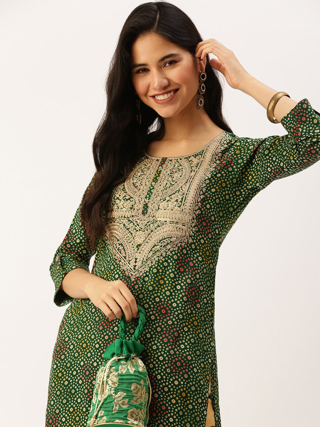 Women's Green Printed Straight Kurtas