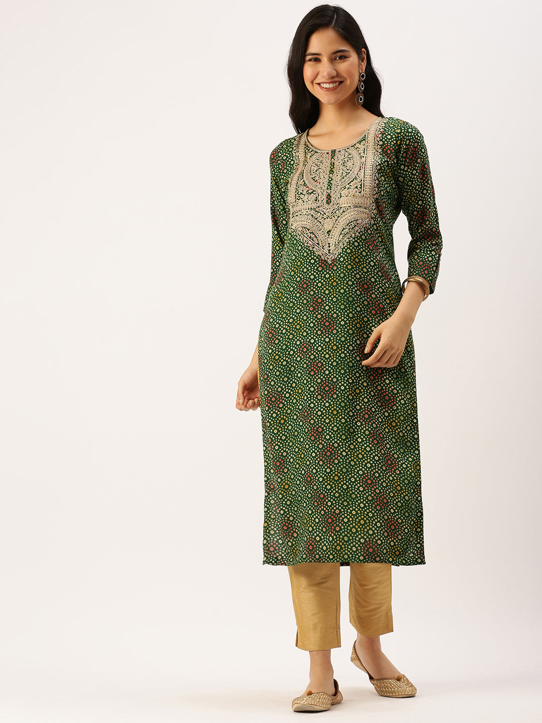 Women's Green Printed Straight Kurtas