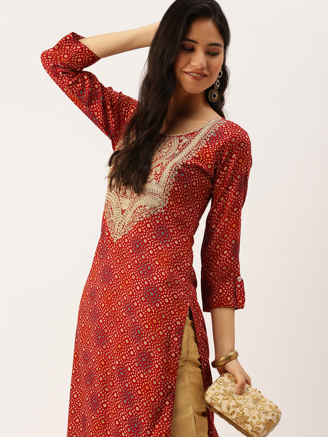 Women's Red Printed Straight Kurtas