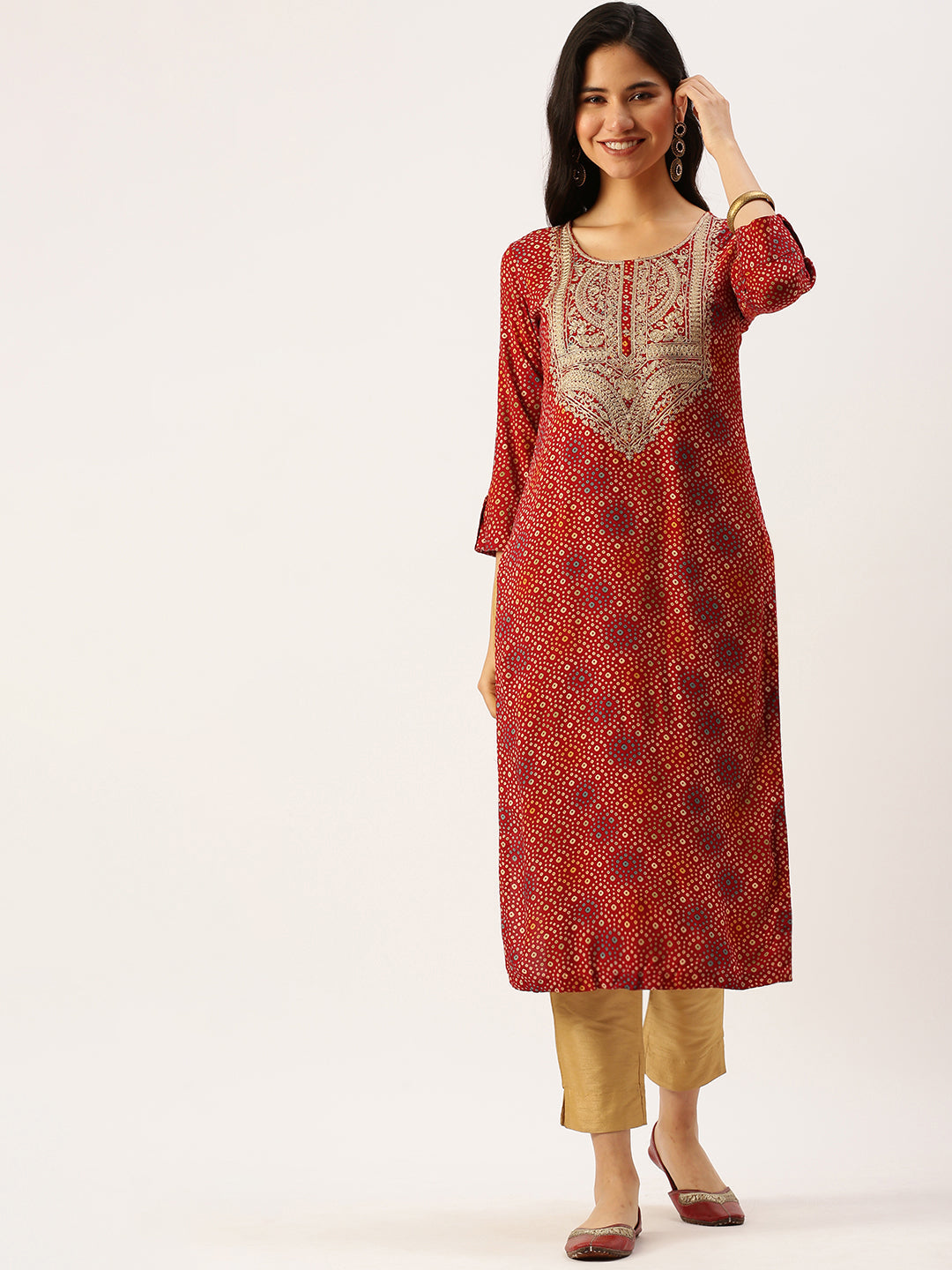 Women's Red Printed Straight Kurtas