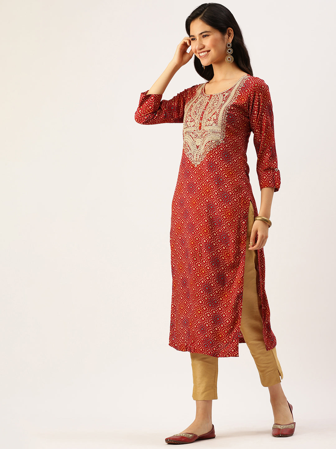 Women's Red Printed Straight Kurtas