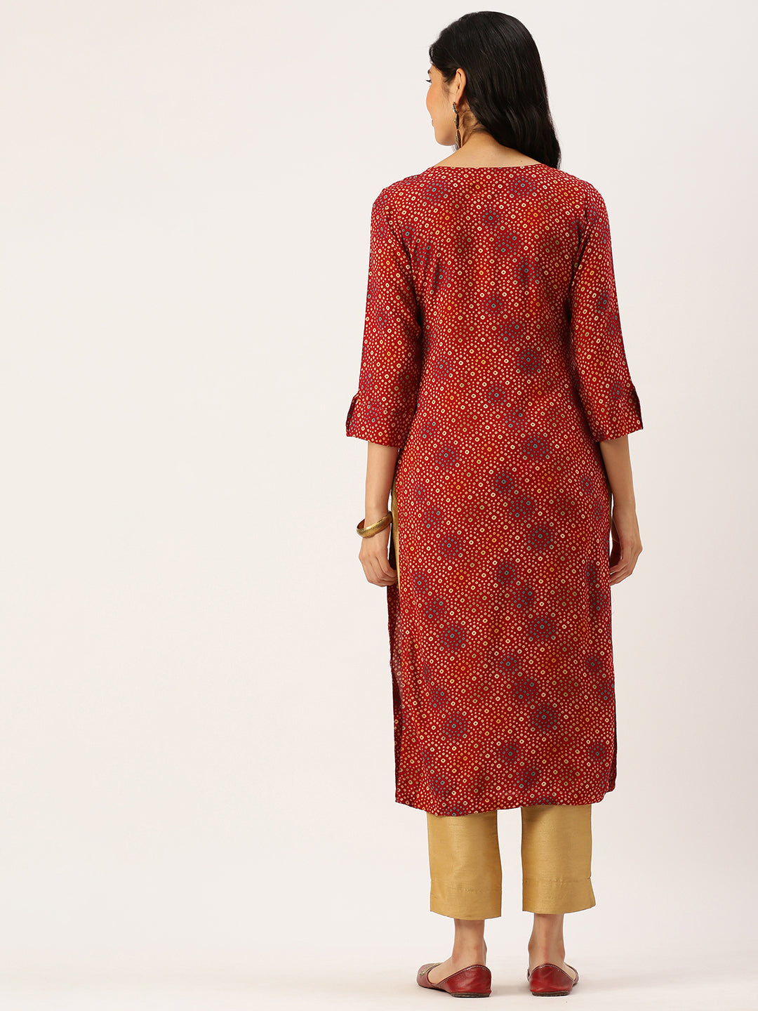 Women's Red Printed Straight Kurtas