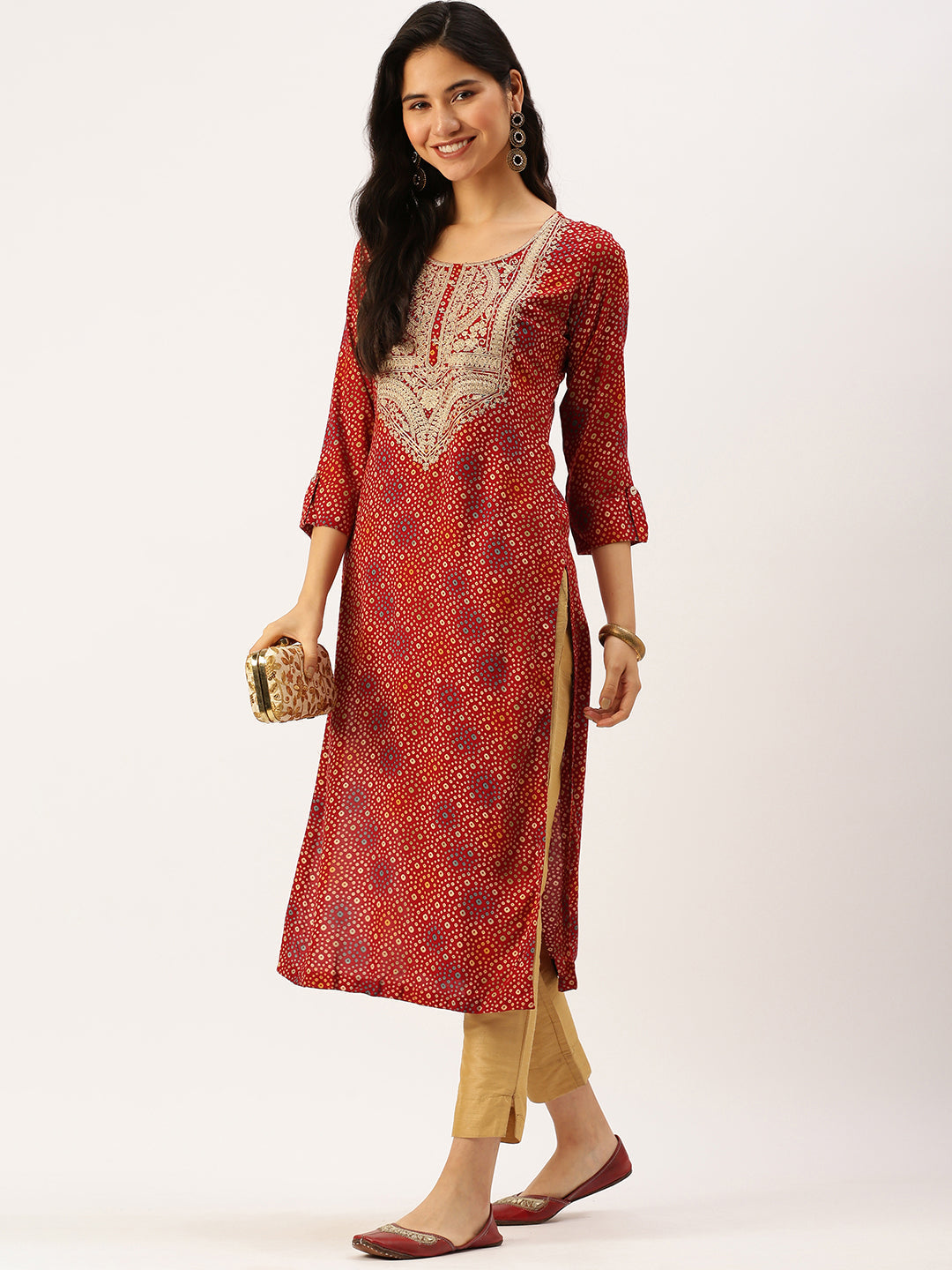 Women's Red Printed Straight Kurtas