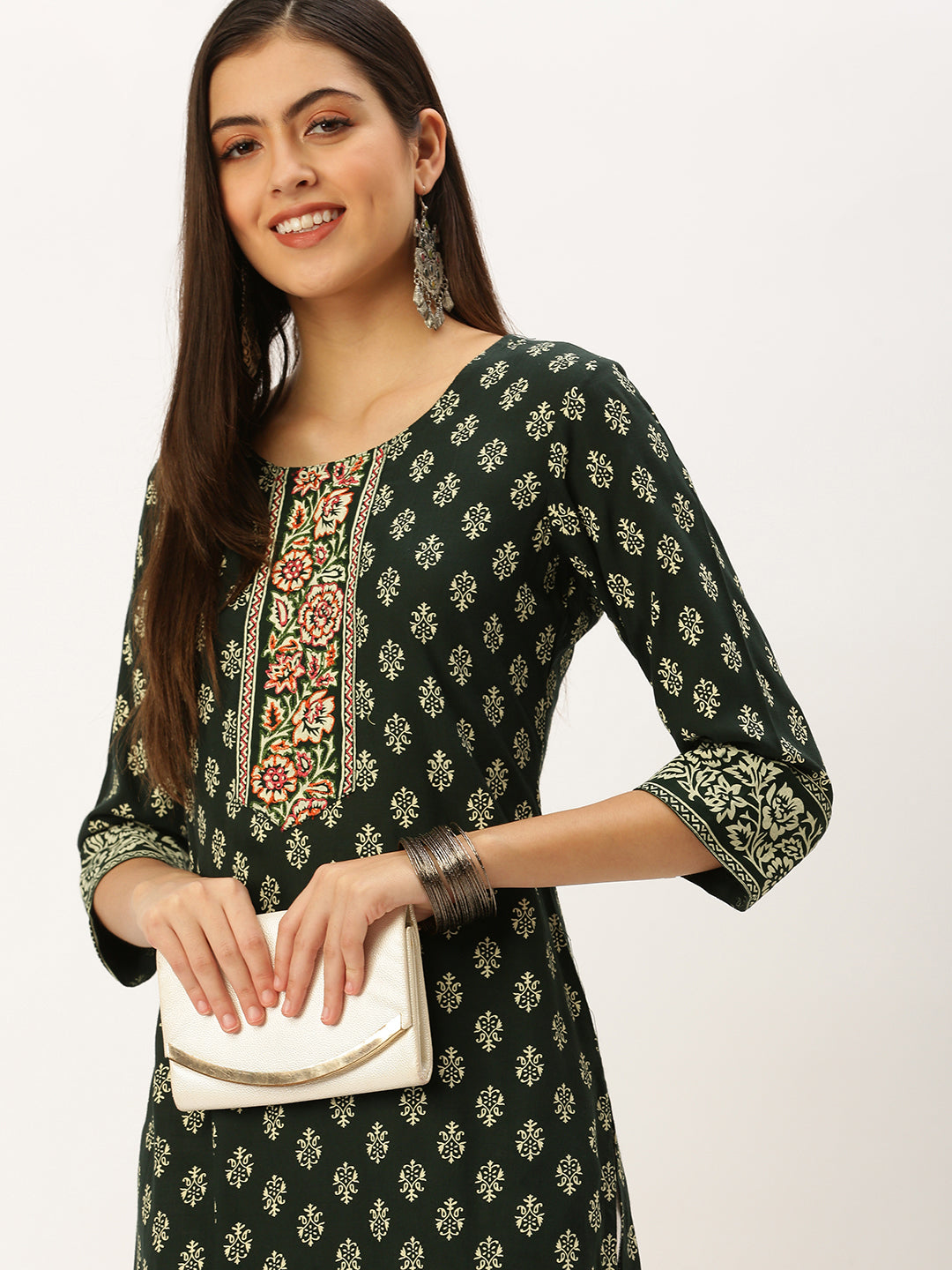 Women's Green Printed Straight Kurtas