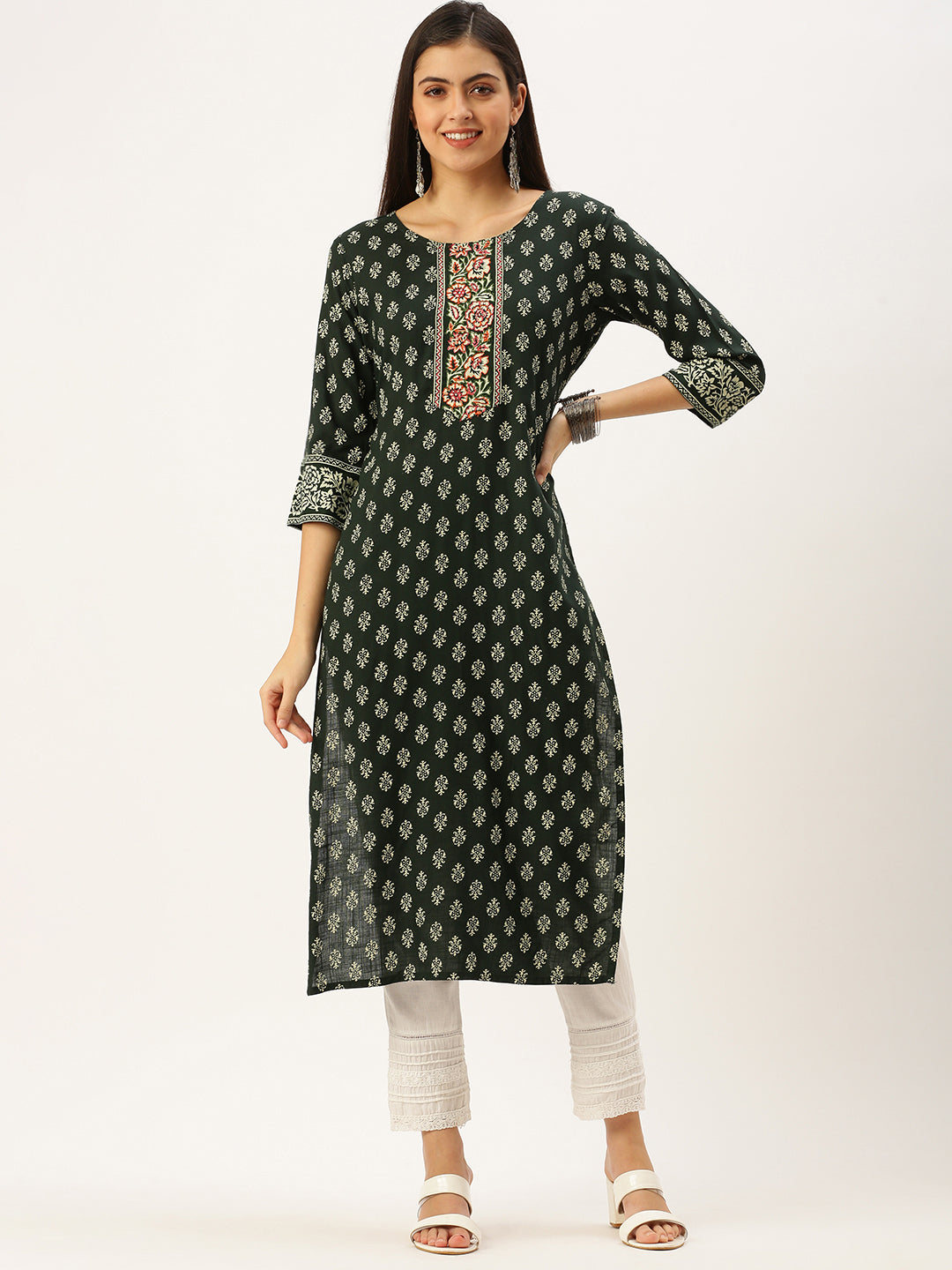 Women's Green Printed Straight Kurtas