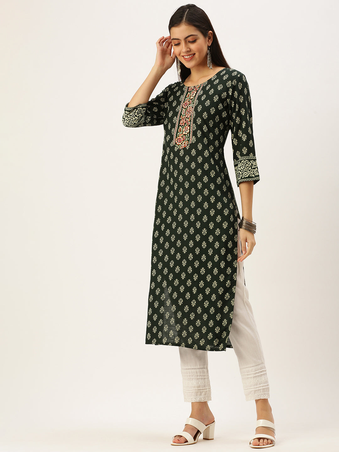 Women's Green Printed Straight Kurtas