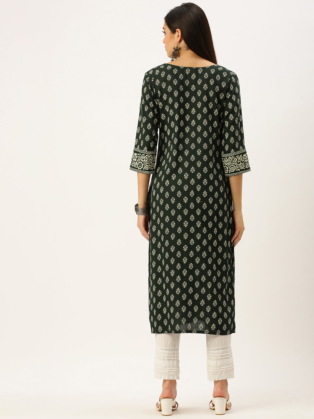 Women's Green Printed Straight Kurtas