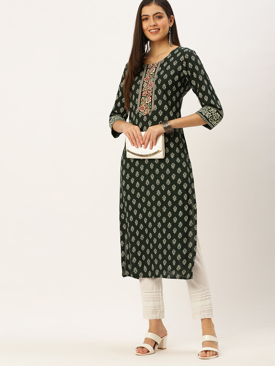 Women's Green Printed Straight Kurtas