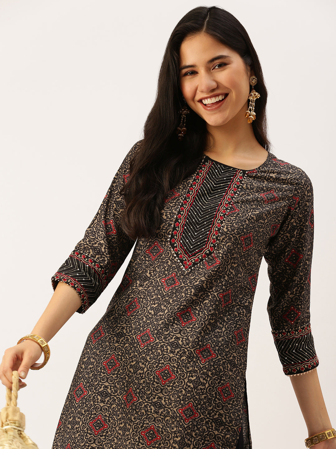 Women's Black Printed Straight Kurtas