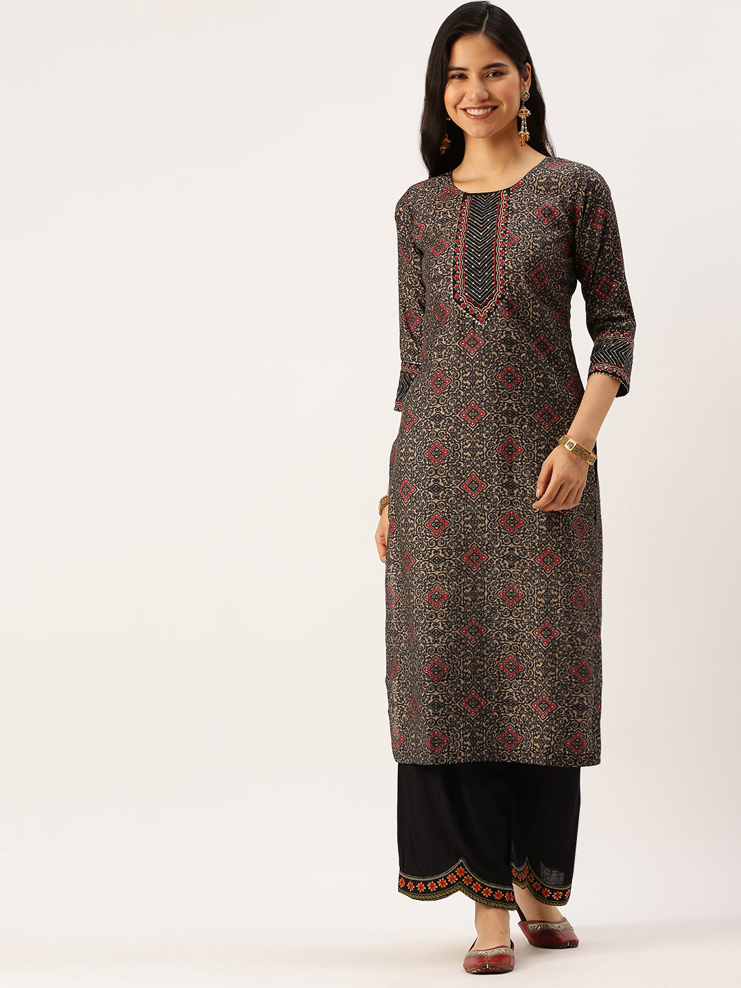 Women's Black Printed Straight Kurtas