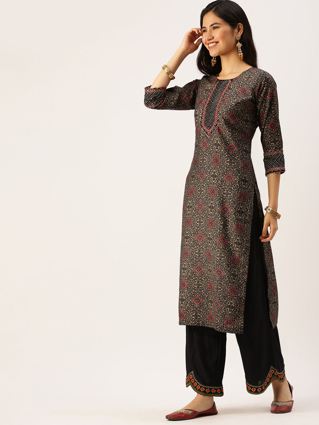 Women's Black Printed Straight Kurtas