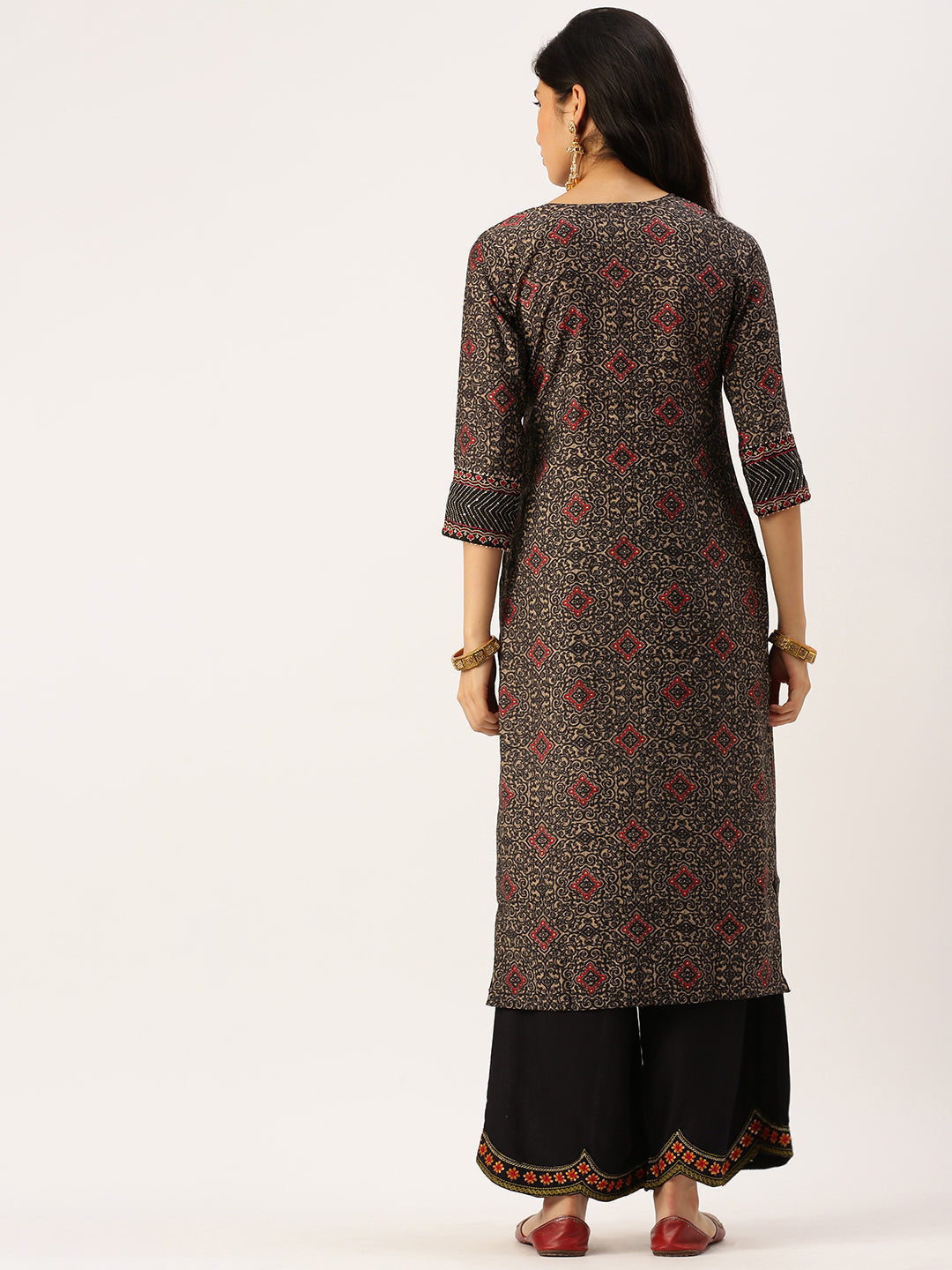 Women's Black Printed Straight Kurtas