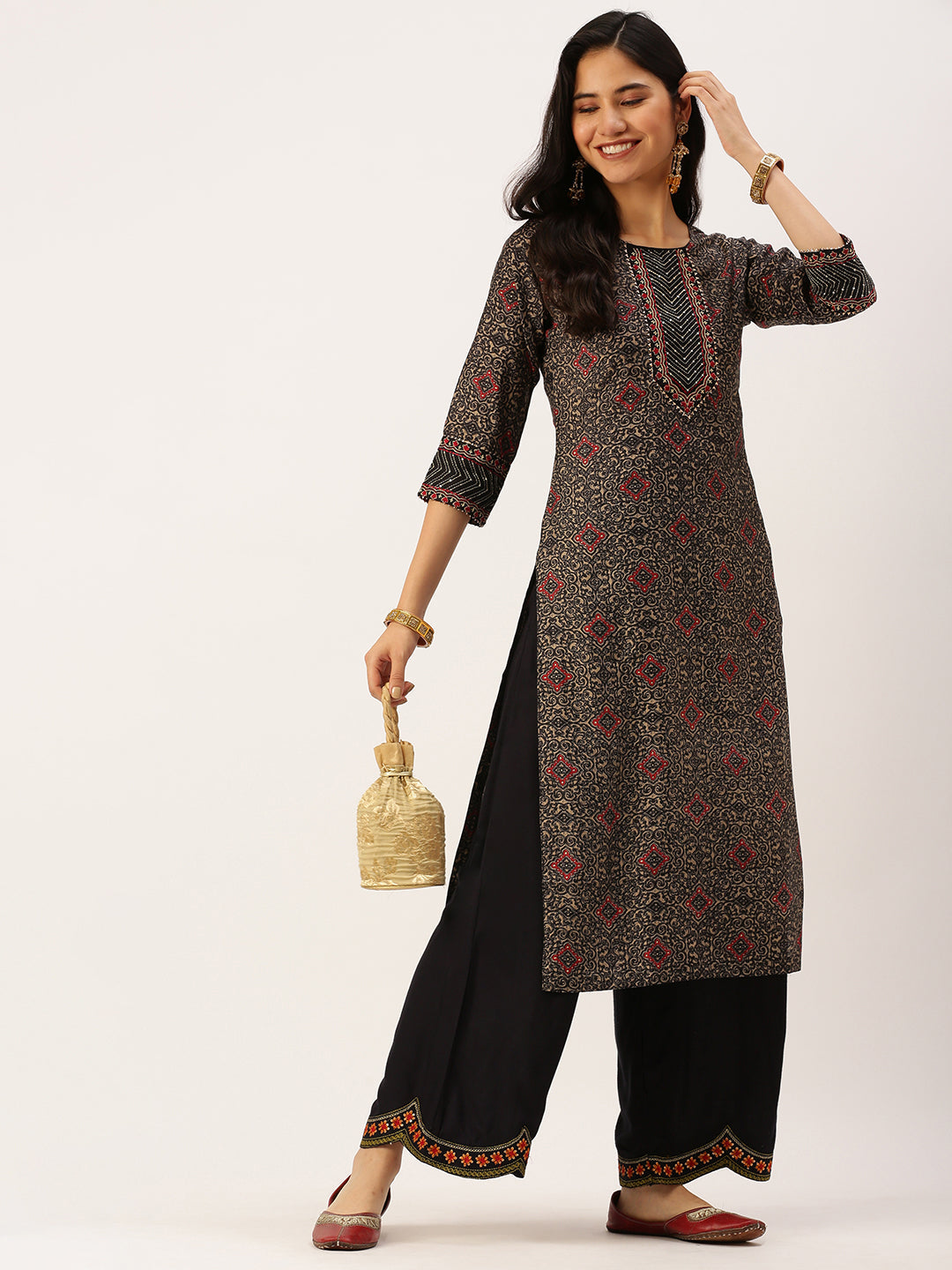 Women's Black Printed Straight Kurtas