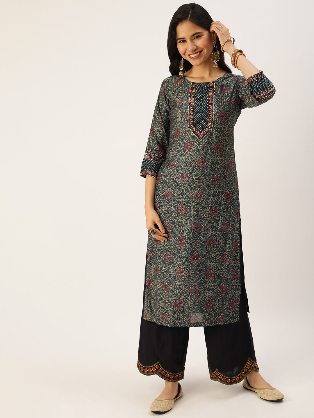 Women's Green Printed Straight Kurtas