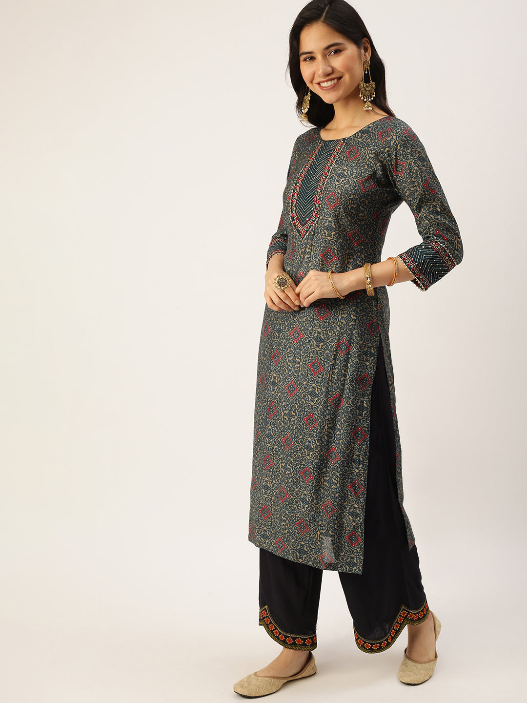 Women's Green Printed Straight Kurtas