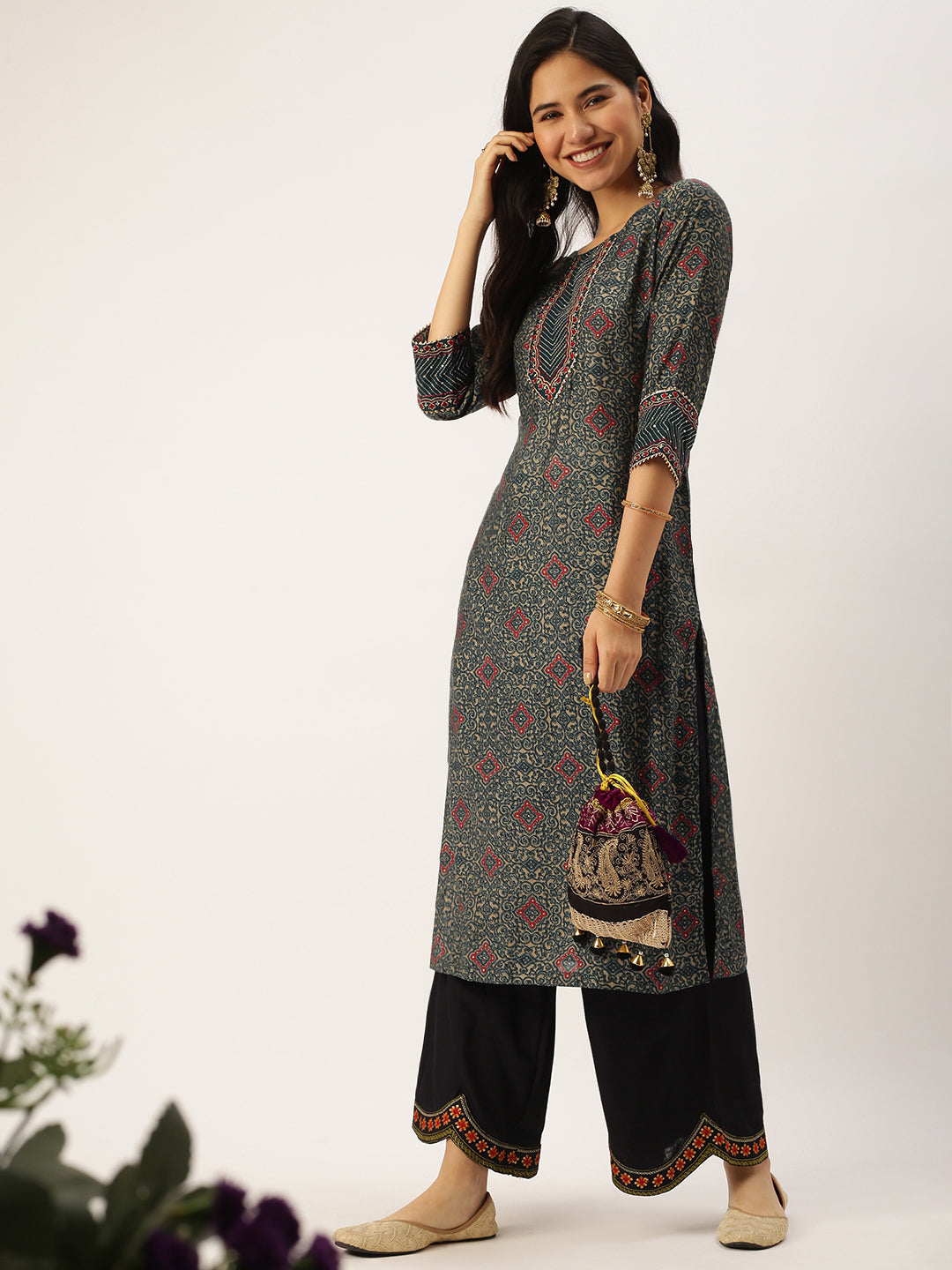 Women's Green Printed Straight Kurtas