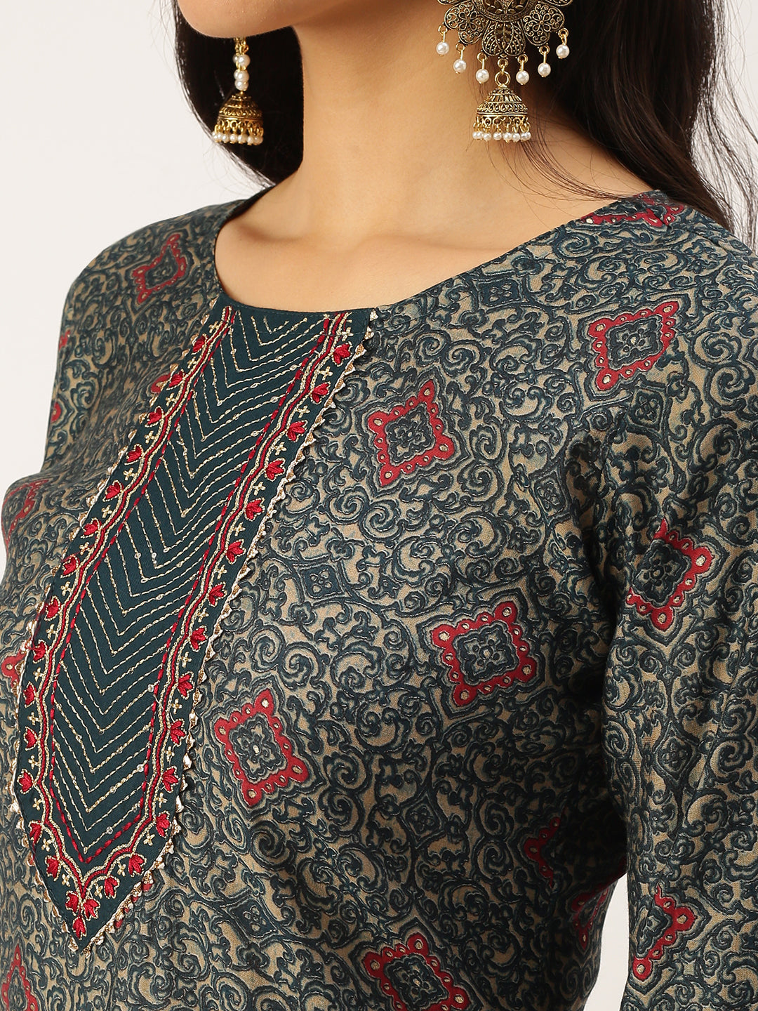 Women's Green Printed Straight Kurtas